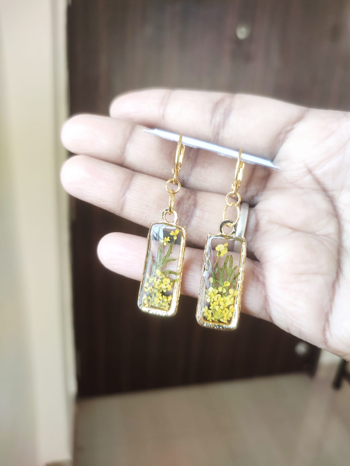 Yellow Leaf Ear Rings