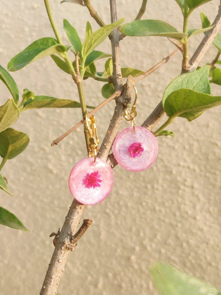 Pink Earrings Circle Handmade