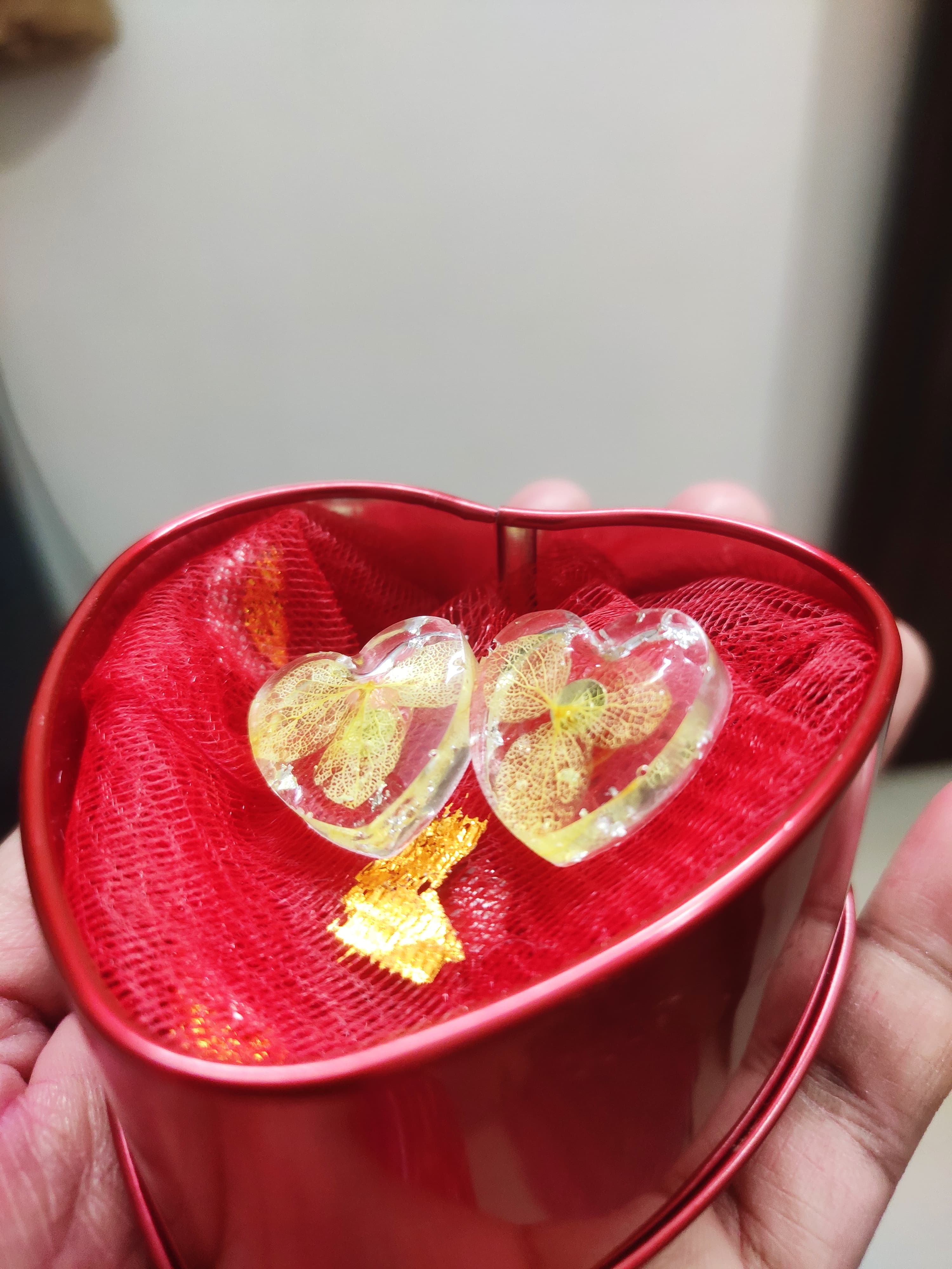 Hydrangea Heart Yellow Earrings